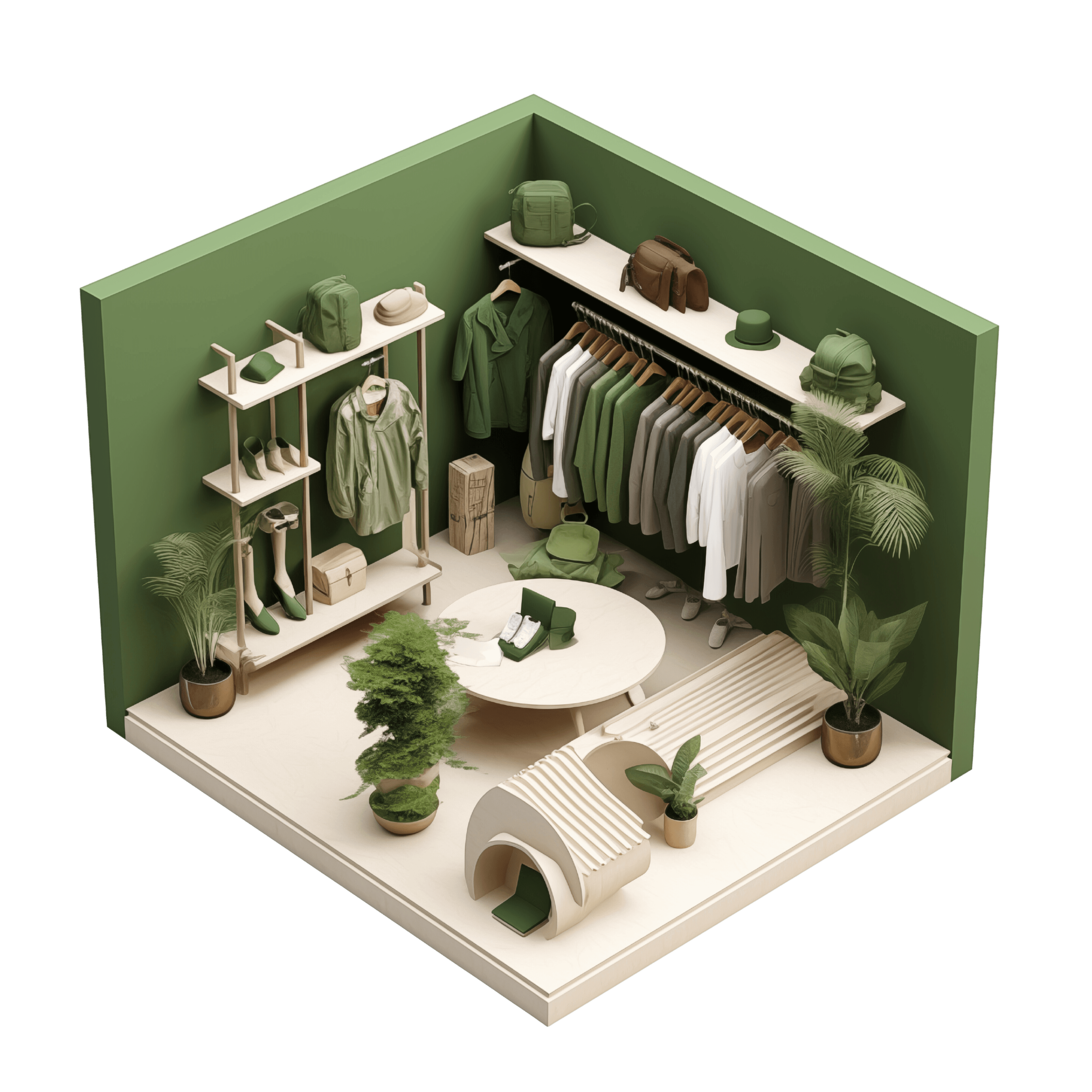 An image of a small green clothing boutique